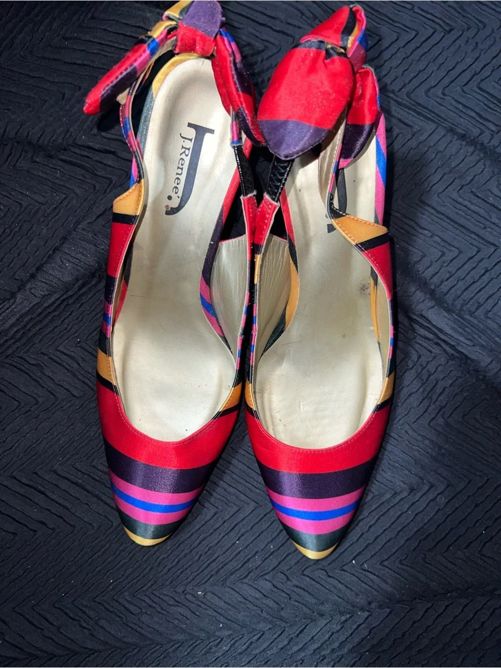 Colorful Striped Slingback Block Heel Pumps - Size 11